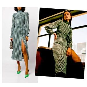 REFORMATION Stevi Mosaic Print Side Slit Long Sleeves Mock Neck Midi Dress Sz 0